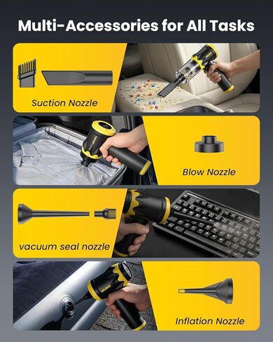 Mr.ego Car Vacuum Portable Cordless, 22000Pa High-Power Suction Handheld Vacuum & Air Duster with Brushless Motor, Multi-Nozzles, Washable Filter & Type-C Charging for Car, Home, Office, Pet Hair in Kuwait