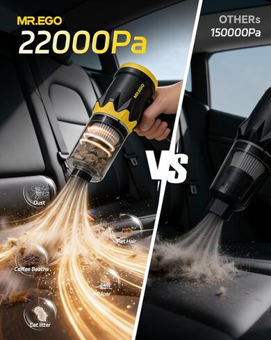 Mr.ego Car Vacuum Portable Cordless, 22000Pa High-Power Suction Handheld Vacuum & Air Duster with Brushless Motor, Multi-Nozzles, Washable Filter & Type-C Charging for Car, Home, Office, Pet Hair in Kuwait