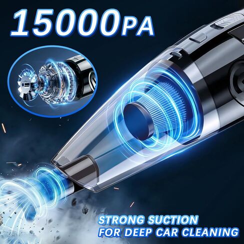 Handheld Vacuum Cordless, 15000Pa Powerful Car Vacuum Cleaner - 7800mAh Rechargeable Portable Mini Vacuum with 70000RPM Motor, 5 Nozzles, Low Noise, Washable Filter, for Car, Home, Office, Pet in Kuwait