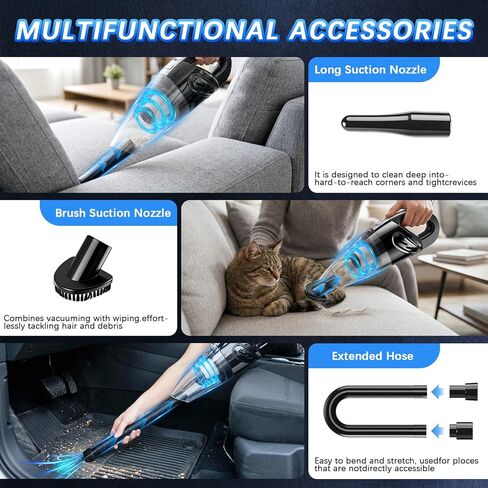 Handheld Vacuum Cordless, 15000Pa Powerful Car Vacuum Cleaner - 7800mAh Rechargeable Portable Mini Vacuum with 70000RPM Motor, 5 Nozzles, Low Noise, Washable Filter, for Car, Home, Office, Pet in Kuwait