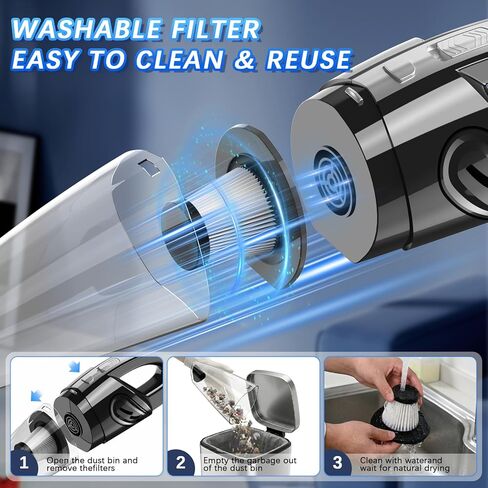 Handheld Vacuum Cordless, 15000Pa Powerful Car Vacuum Cleaner - 7800mAh Rechargeable Portable Mini Vacuum with 70000RPM Motor, 5 Nozzles, Low Noise, Washable Filter, for Car, Home, Office, Pet in Kuwait