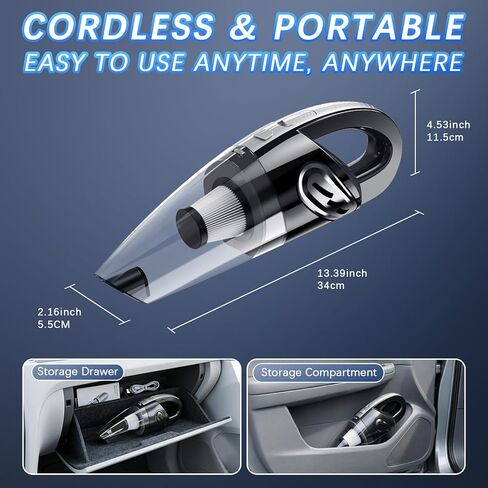 Handheld Vacuum Cordless, 15000Pa Powerful Car Vacuum Cleaner - 7800mAh Rechargeable Portable Mini Vacuum with 70000RPM Motor, 5 Nozzles, Low Noise, Washable Filter, for Car, Home, Office, Pet in Kuwait