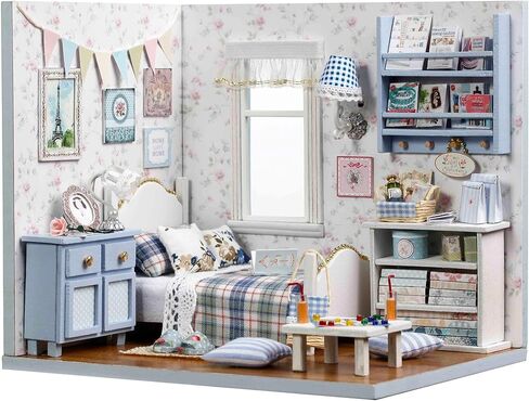 طقم أثاث خشبي مصغر من Spilay Dollhouse DIY، بيت دمية صغير مصنوع يدويًا مع LED، ألعاب خشبية إبداعية بمقياس 1:24 هدية عيد ميلاد لمحبي الأصدقاء البالغين (D-018) in Kuwait