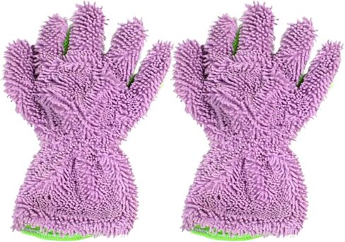 Craedli 2PCS Car Wash Mitts, Anti-Scratch Double Sided 5-Finger Microfiber Car Interior&Exterior Detailing Gloves, Soft Vehicle Chenille Dusting Mitt for Cleaning Wheel Tight Spot (Gray) in Kuwait