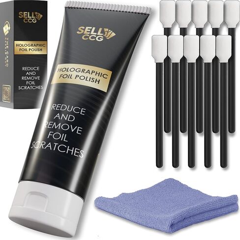 Trading Card Polish Kit for Holographic Foil Surface, Includes 10x Foam Applicators and Microfiber Cloth - Trading Card Repair Kit, Card Grading Kit in Kuwait