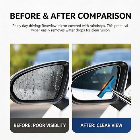 4 Pack Car Rearview Mirror Squeegee, Retractable Side Mirror Wiper for Rainy Foggy Weather, Portable Car Glass Wiper, Bathroom Kitchen Window Squeegee, Universal Car Accessories in Kuwait