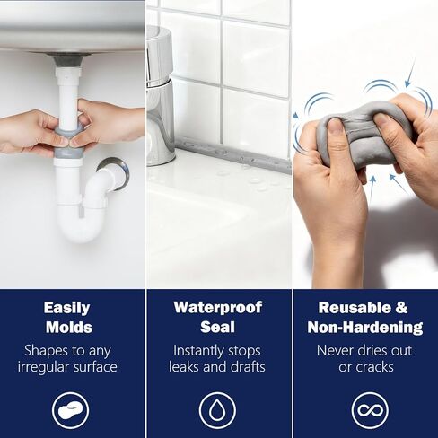 Leopong Waterproof Silicone Putty - Moldable Sealing Clay for Leaky Pipes, AC Wall Holes - Durable & Non-Cracking Repair Sealant (White) in Kuwait