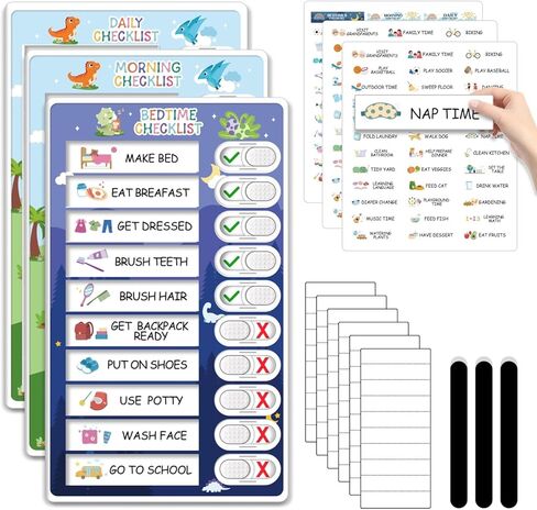 3 in 1 Bedtime/Morning/Daily Chore Chart for Kids, Magnetic Routine Chart for Kids, Visual Schedule for Kids Toddlers, Funny Kids to Do List ADHD Tools for Kids in Kuwait