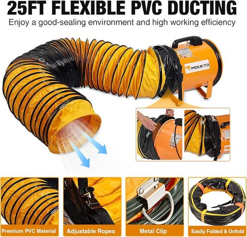 MOUNTO 12-Inch Heavy Duty Cylinder Axial Fan with 25-Foot Vinyl Hose | High-Performance Portable Blower/Exhaust Fan | 2900 CFM Directional Airflow for Crawl Spaces, Attics, Basements in Saudi Arabia