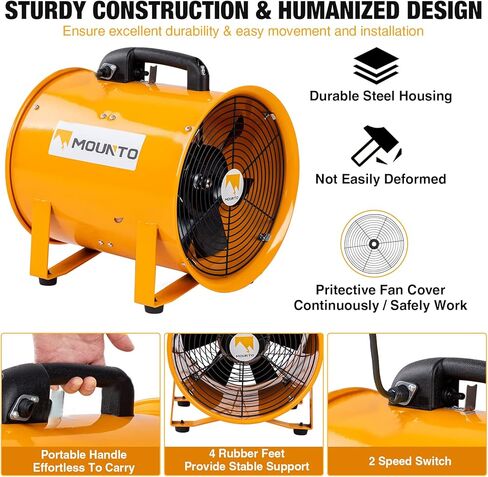 MOUNTO 12-Inch Heavy Duty Cylinder Axial Fan with 25-Foot Vinyl Hose | High-Performance Portable Blower/Exhaust Fan | 2900 CFM Directional Airflow for Crawl Spaces, Attics, Basements in Saudi Arabia
