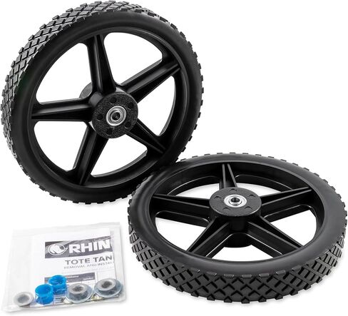 Camco Rhino Replacement Rear Wheels for RV Tote Tank, 12 Inch No-Flat Wheels with Bearings, Fits 1/2 Inch Shaft, 220 Lb Rating, Black, Set of 2 in Kuwait