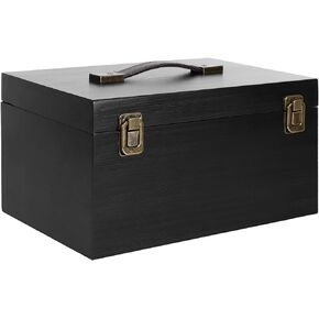 Wooden Storage Box, Large Wood Gift Box with Hinged Lid Vintage Decorative Boxes for Jewelry Keepsake Gift Treasure, Memory Box - 11.8 * 7.9 * 5.9 inches, Black