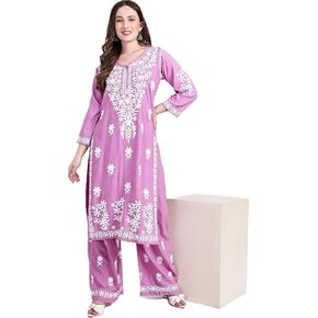 Hand Embroidered Chikan Kurta with Palazzo pant ethnic Indian wear- Lucknow Chikankari, traditional chikankari