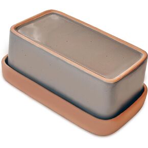 Mora Ceramic Two-in-One Butter Dish with Lid, Covered Butter Crock Container to Leave on Countertop - Large Storage Keeper/Holder for Kitchen, Gifts for Her, Butter Tray For Counter - Earl Grey
