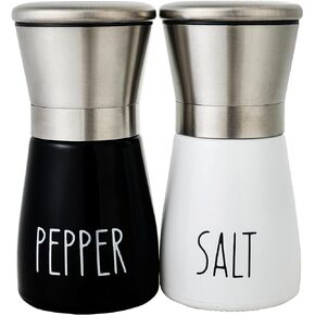 2PCS Salt and Pepper Grinder Set, Black and White Original Salt and Pepper Grinder Set - Adjustable Sea Salt Grinder & Pepper Grinder - Stainless Steel & Glass Salt and Pepper Shakers 2pack