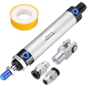PATIKIL Pneumatic Air Cylinder 32mm Bore 25mm Stroke, MAL16 Single Rod Double Action with 1Pcs Y Connector, 2Pcs Quick Fittings, 1Pcs Tape for Automatic Equipment, Silver