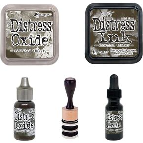 Tim Holtz Scorched Timber - Distress Ink and Distress Oxide - Pads, Reinkers & Tools - 5 Item Bundle