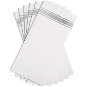 مناديل عشاء ذهبية لامعة على أبيض للاستعمال مرة واحدة، ملمس يشبه الكتان، ورق لب زغب ناعم - 50 عبوة، 8.5 بوصة × 4 بوصة - اسم الطراز: Bold Bliss in Kuwait