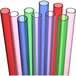 10 EXTRA WIDE Long Reusable Hard Plastic Drinking Straws + Sturdy Cleaning Brush - Fat for Boba, Bubble Tea, Large Thick Smoothies - Assorted - Dishwasher Safe BPA Free