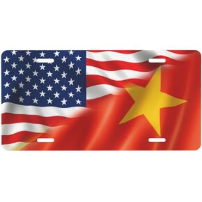 DARLEKS Half American Half Bahamian Flag License Plate Front Aluminum Metal License Plate Auto Car Tag Novelty Home Decor Signs for Women Men 6 Inch X 12 Inch