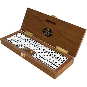 Alex Cramer 'Mariner' Domino Set with Black Walnut Case - 28 Premium Quality Double Six Dominoes Set with 2 18-Karat Gold-Plated & 2 Nickel-Plated Scoring Pegs