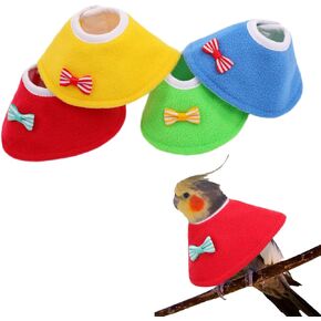 Bird Cone Collar 4 Pcs Set Pet Parrot Anti-bite Elizabethan Collars Protective Anti-Grab Feather Wound Healing Recovery Cones for Lovebird Cockatiel Budgerigar Parakeet Yellow Blue Red Green