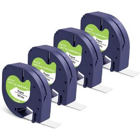 BOYEEZON 4-Pack Replacement for DYMO LetraTag Refills 91330 Black on White Paper Label Maker Tape for LT100H LT-100T LT-200B, 1/2 Inch x 13 Feet