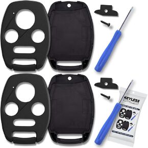 4-btn Car Key Cover Keyless Entry Remote Shell Case Key Fob Replacement fits 2003-2012 Honda Accord, 2006-2013 Civic EX, 2009-2015 Pilot, 2005-2006 CR-V, NO Cutting Required (2-Pack)