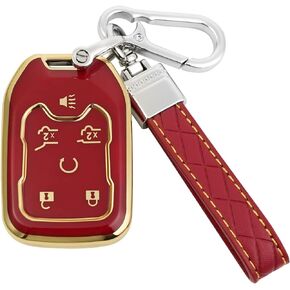 Key Fob Cover for Chevy Tahoe Suburban GMC Yukon Accessories with Keychain 6 Button Key Shell Case TPU (Black)