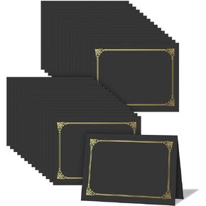 50 Packs Black Certificate Holders, Graduation Diploma Holders Gold Foil Border, 350gsm Certificate Covers for Letter Size 8.5x11 Certificates, Cardstock, Diploma, Award, Document Papers