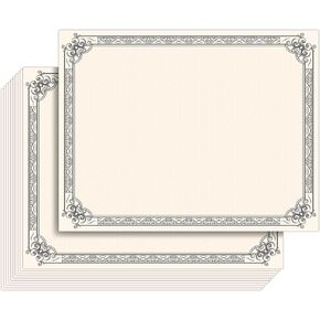 Certificate Paper, Silver Foil Certificate Paper for Printing, 50 Sheets Blank Certificate Paper with Silver Foil Border for Diploma, Achievement Awards, Recognition Documents, 8.5x11 inches