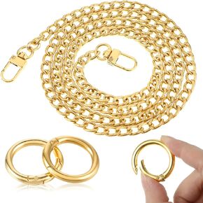 Amabro Replacement Purse Chain Strap Handbag Flat Chains with Metal Buckles 47.2“Shoulder Straps Chains DIY Bag Making Crafts(Gold)
