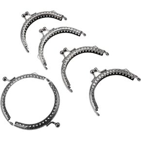 Mtsooning 5PCS Metal Purse Frames, 8.5 x 6.5cm Half Round Kiss Lock Coin Bag Clutch Clasp, Retro Silver Embossed Frame for DIY Craft Bag Handle Sewing