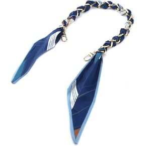 Silk Scarf Metal Purse Chain Strap 18 Inch Handbag Handle Replacement Elegant Bag Decoration for Ladies Bag, with Silk Scarf and Double Buckles (Blue)