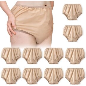 10 Pcs Adult Plastic Diaper Cover Pull-On Cover Plastic Pants Reusable Incontinence Waterproof Plastic Pants(Beige, Small)