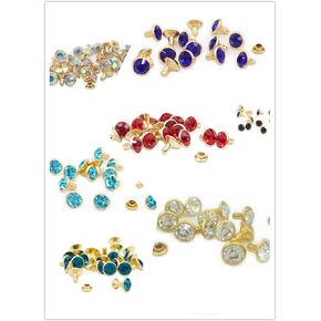 100 Sets Cz Colorful Crystal Rivets Gold Color Spots Studs Double Cap for DIY Leather-Craft