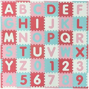 Tadpoles Foam Playmats for Kids, 36 Interlocking Tiles Teach The ABCs and Numbers 0-9, Total Floor Coverage 74" x 74" (36 Sq Ft), for Ages 3 and Up, Colors: Safari Blue/Brown