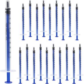 Waziaqoc 20Pcs 1ml/cc Plastic Syringe, No Needle Individually Packge, Catheter Sealed with Measurement for Scientific Labs, Feeding Pets, Oil or Glue Applicator