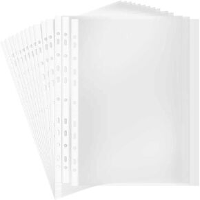 A4 Punched Pocket, Sheet Protectors, 100 Pages Clear Sheet Protectors for Binders, Heavy Duty Plastic Page Protectors Sheet Reinforced 11-Hole, Top Loading Paper Protector for Home, Office