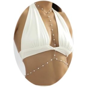 MODRSA Body Chain Jewelry for Women Pearl Body Jewelry for Women Sexy Silver Body Chains for Women Pearl Body Chain Pearl Waist Chain Jewelry Pearl Body Jewelry Belly Chain