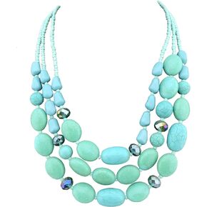 Bocar Layered Strands Simulated Turquoise Statement Chunky Necklace for Women Gifts (114)