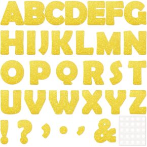 Qyeahkj 150 PCS Large 7" Font Letters and Punctuation Set Glitter Gold Classroom Alphabet Cutout for Bulletin Board Display Home School A Great Helper to Inspire Students' Learning Interest