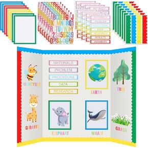 Henoyso 116 Sheets Science Fair Board Supplies 20 Printable Presentation Science Subtitles 80 Scalloped Bulletin Borders 8 Letter Sticker 8 Project Title for School Office (Board No Included)