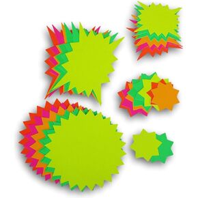 JOT Neon Starbursts Cutouts - Bulletin Board Accent Shapes Classroom Decor (Yellow, Green, Pink)-30 Count (2.5 to 6 Inches Assorted)