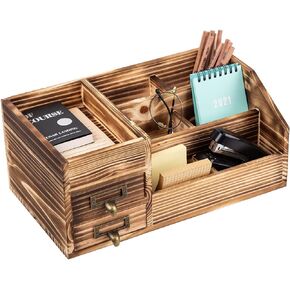 Distressed Rustic Wooden Office Desktop Organizer Wood Shelf Tabletop Home Organizer Storage with Multiple Compartments 2 Tier Drawers,perfect Jewelry storage Display Box for Desk, Vanity (gray)