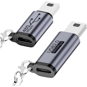 BORLTER CLAMP USB C/Micro to Mini USB Adapters (2 Pack), Type C/Micro Female to Mini USB Male Convert Connector, Support Charge Digital Cameras, Computer, GPS,MP3 Players