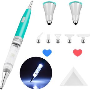 benote Original Diamond Art Pen Lighted Drill Pen 2.0 Metal Sticky Pen Tips, Diamond and Painting Accessories with Multi Replacement Pen Heads and Wax - B7 Black