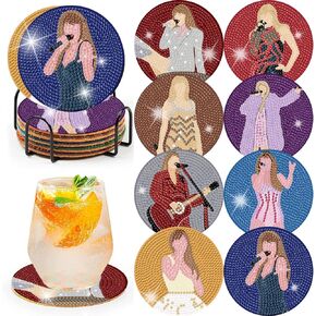Pop Star Diamond Painting Coasters Kits for Adults, 8PCS Pop Diamond Art Coaster Kits with Holder, Small Diamond Painting Kits for Adults & Kids Art Craft Supplies