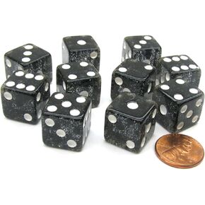 Koplow Games Set of 10 D6 16mm Glitter Dice - Black with White Pips