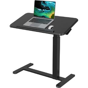 Rolling Laptop Desk, 180° Tiltable Mobile Standing Desk Height Adjustable, Overbed Bedside Table, Portable Computer Desk with Wheels, Foldable Laptop Cart for Home Office, White